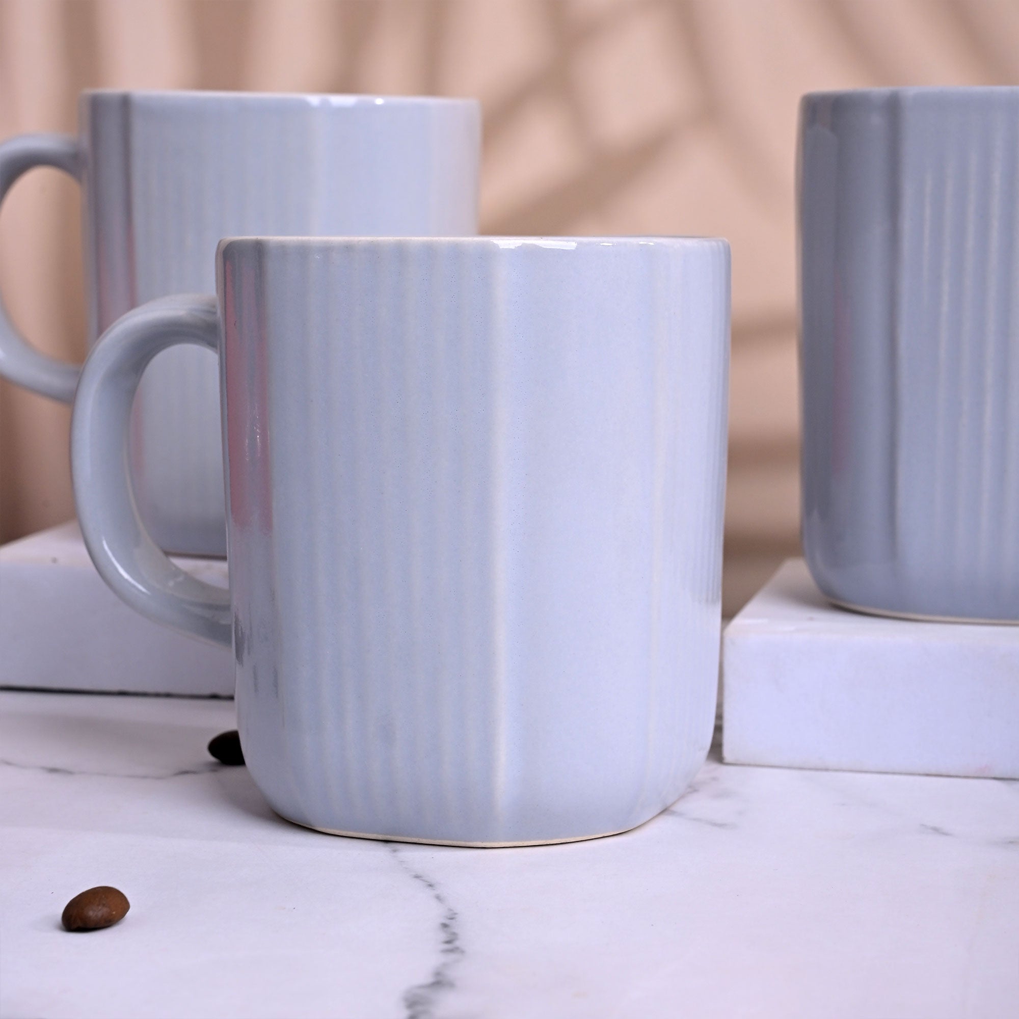 Serene Sky Blue Ceramic Coffee Mug Set of 4