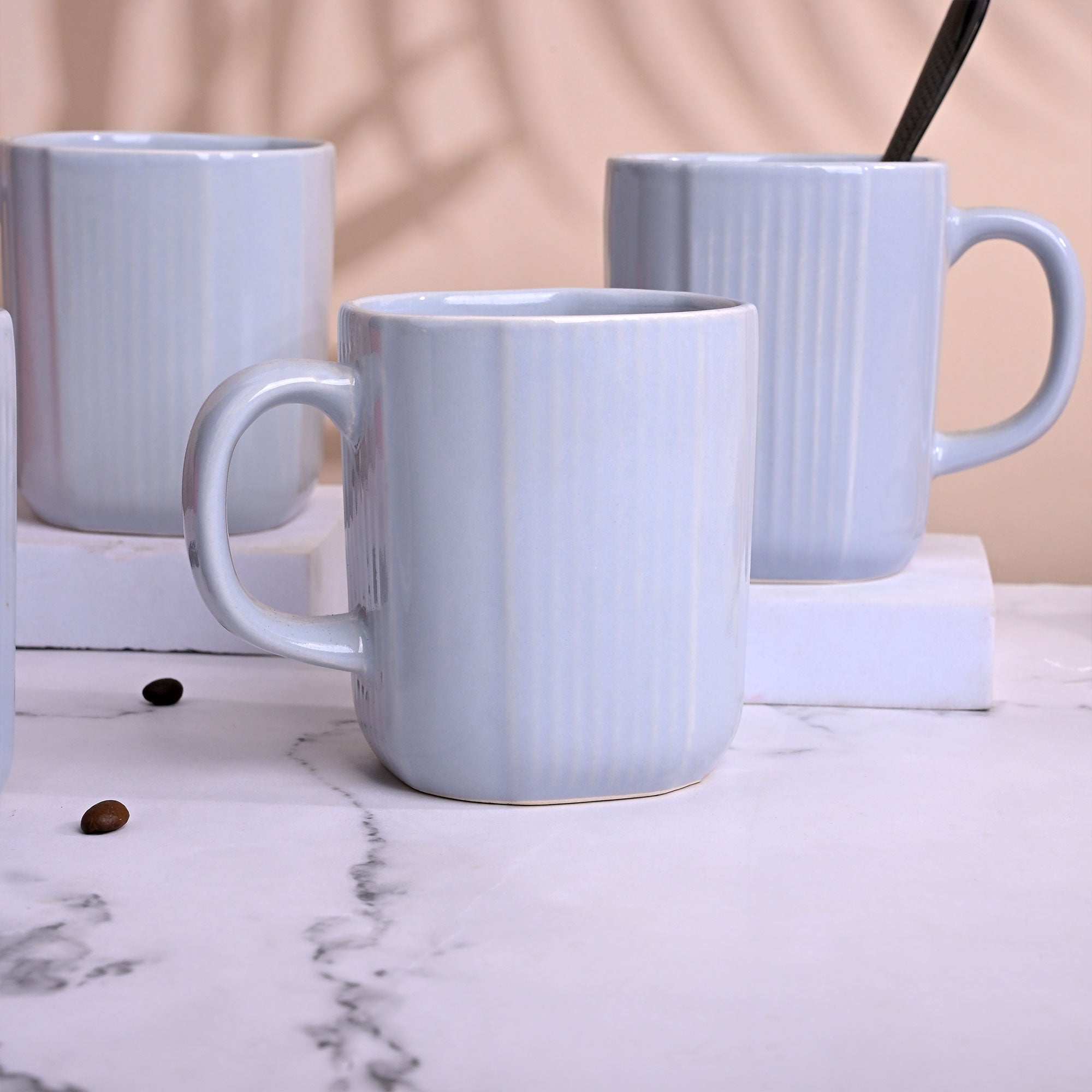 Serene Sky Blue Ceramic Coffee Mug Set of 4