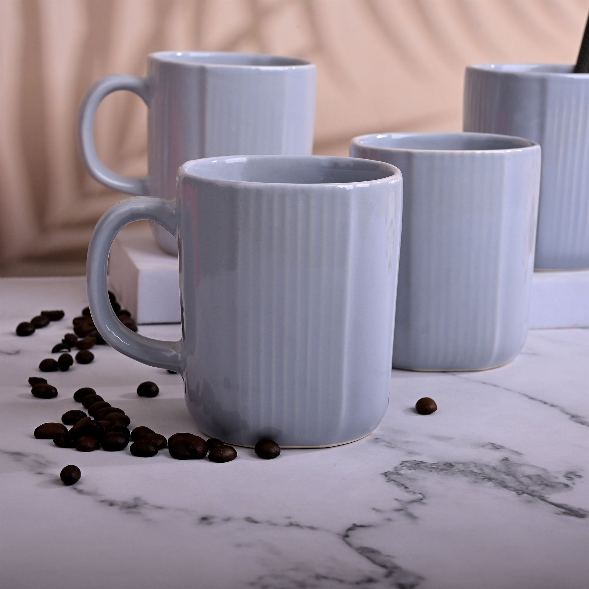 Serene Sky Blue Ceramic Coffee Mug Set of 4