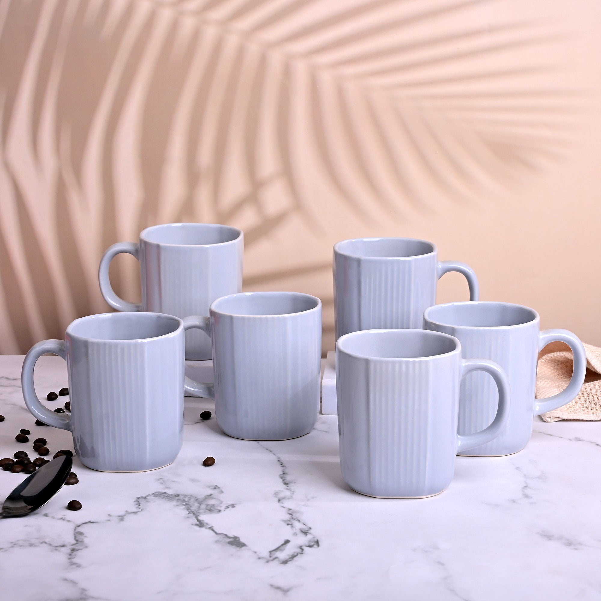 Serene Sky Blue Ceramic Coffee Mug Set of 6