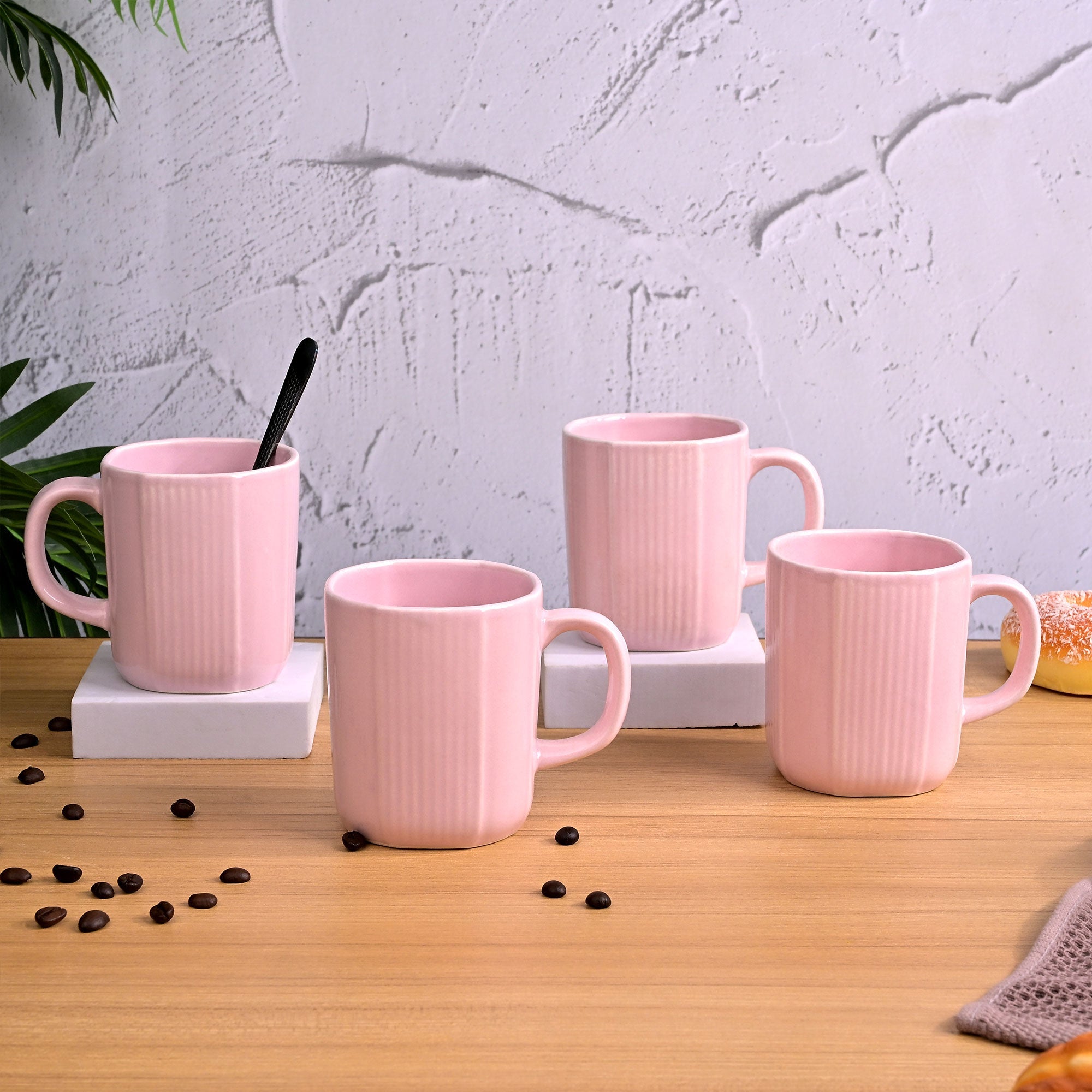 Light Pink Ceramic Coffee Mug Set of 4