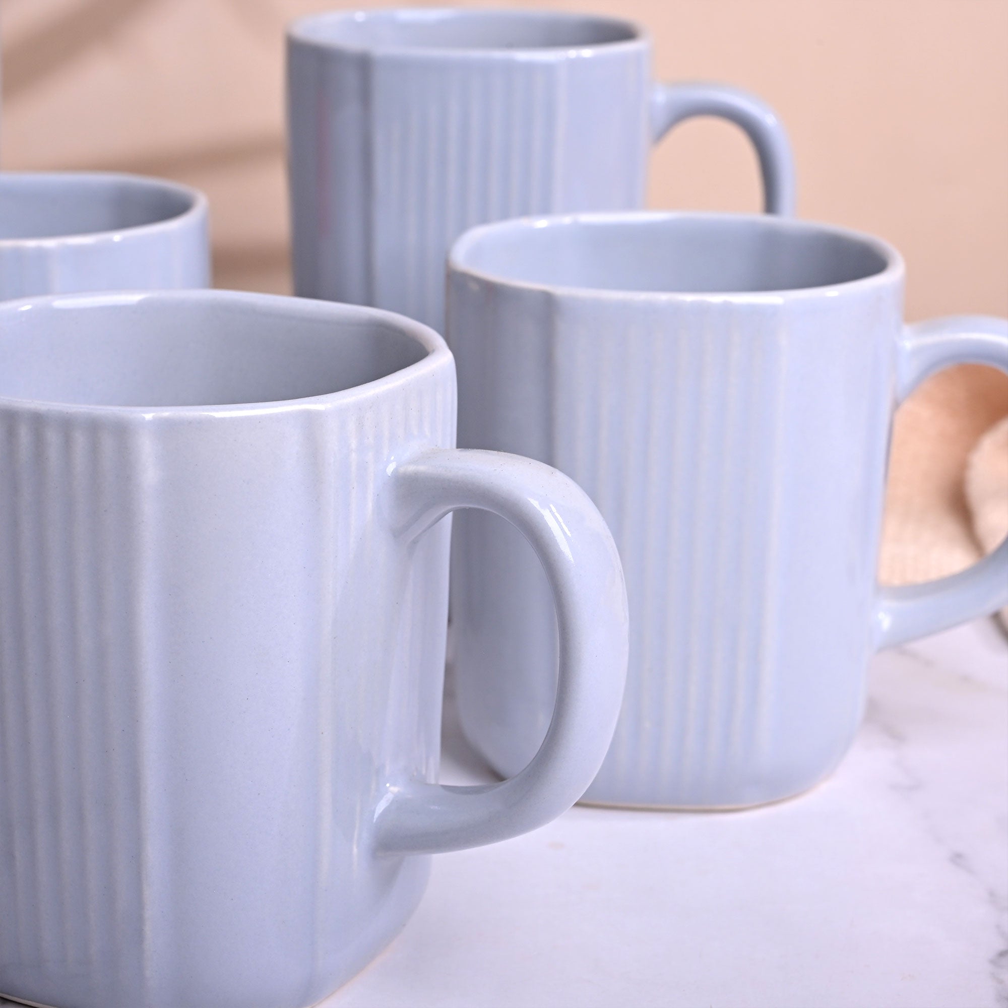 Serene Sky Blue Ceramic Coffee Mug Set of 6
