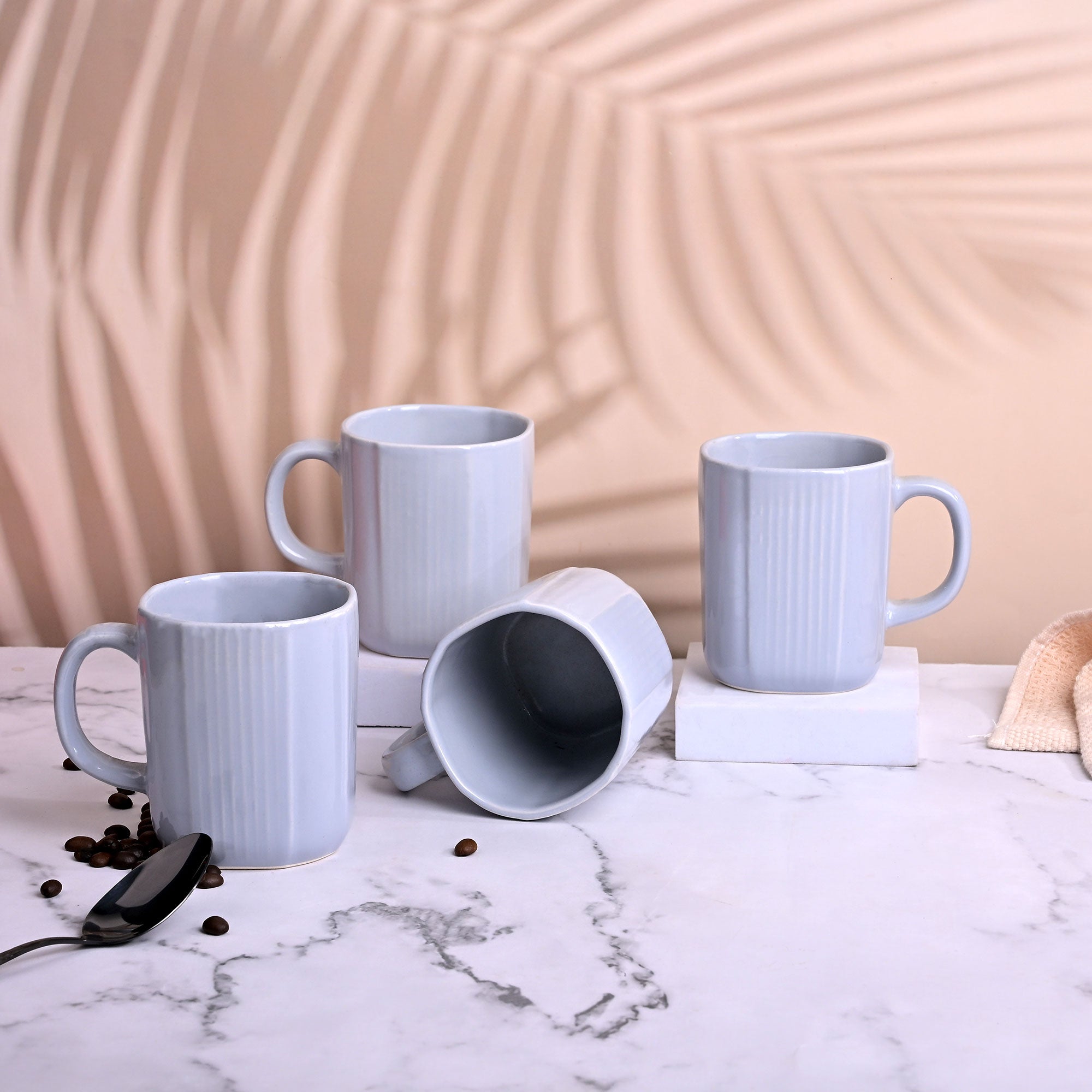 Serene Sky Blue Ceramic Coffee Mug Set of 4