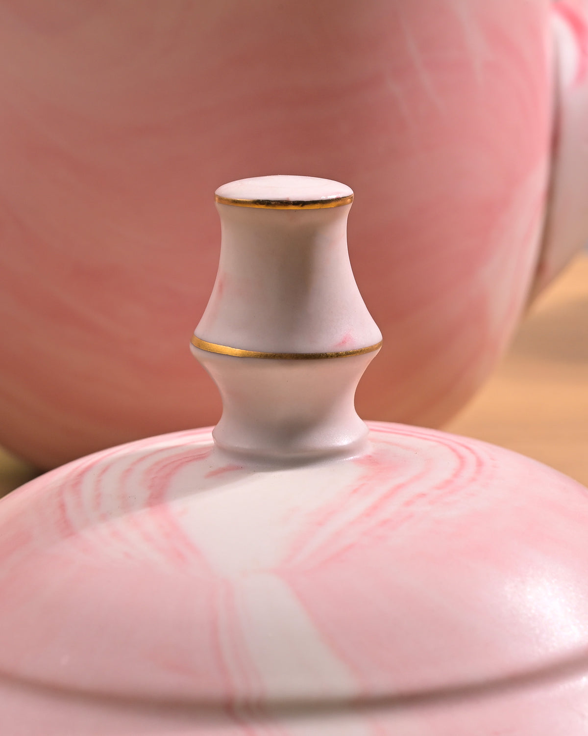 Faded Pink Ceramic Tea Kettle Angle View – Kairaus