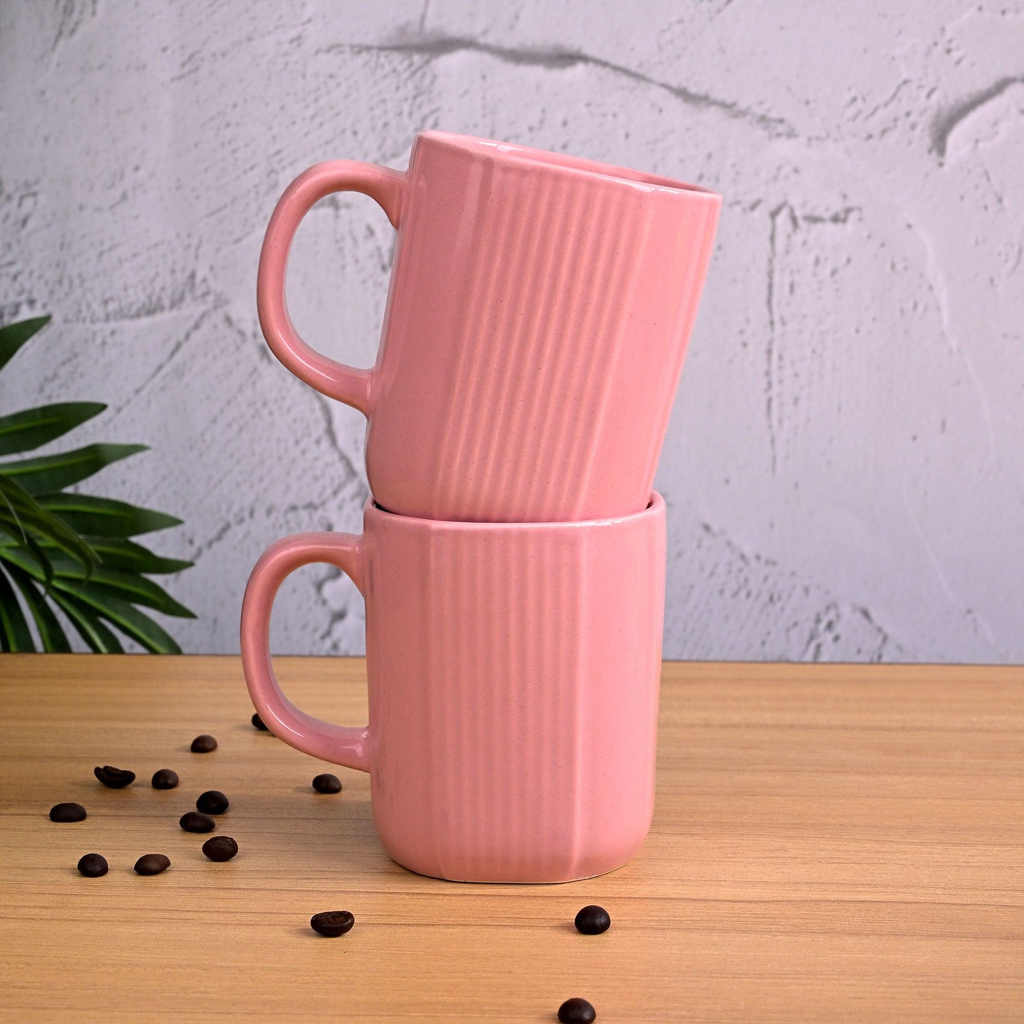 Pastel Pink Ceramic Coffee Mug Set of 2