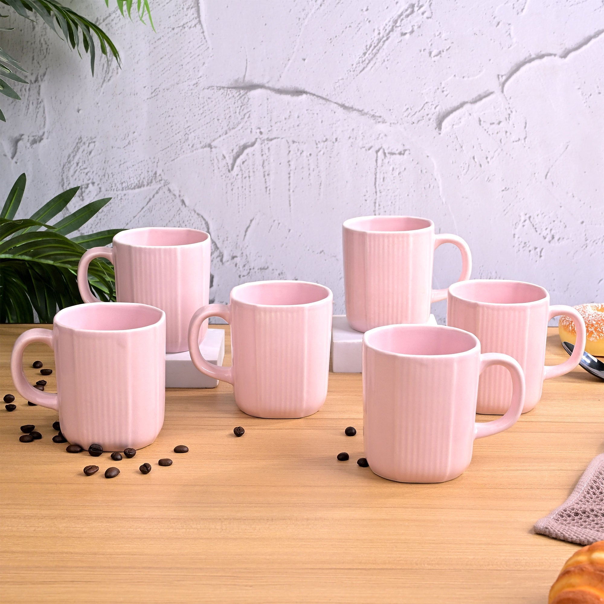 Light Pink Ceramic Coffee Mug Set of 6