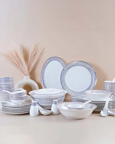 51 pcs white and blue glossy dinner set