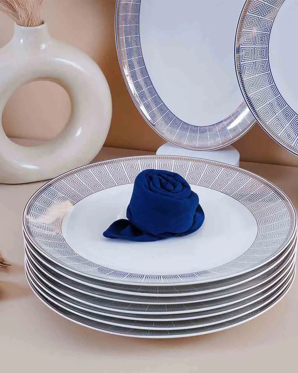 White and blue glossy serving dishes