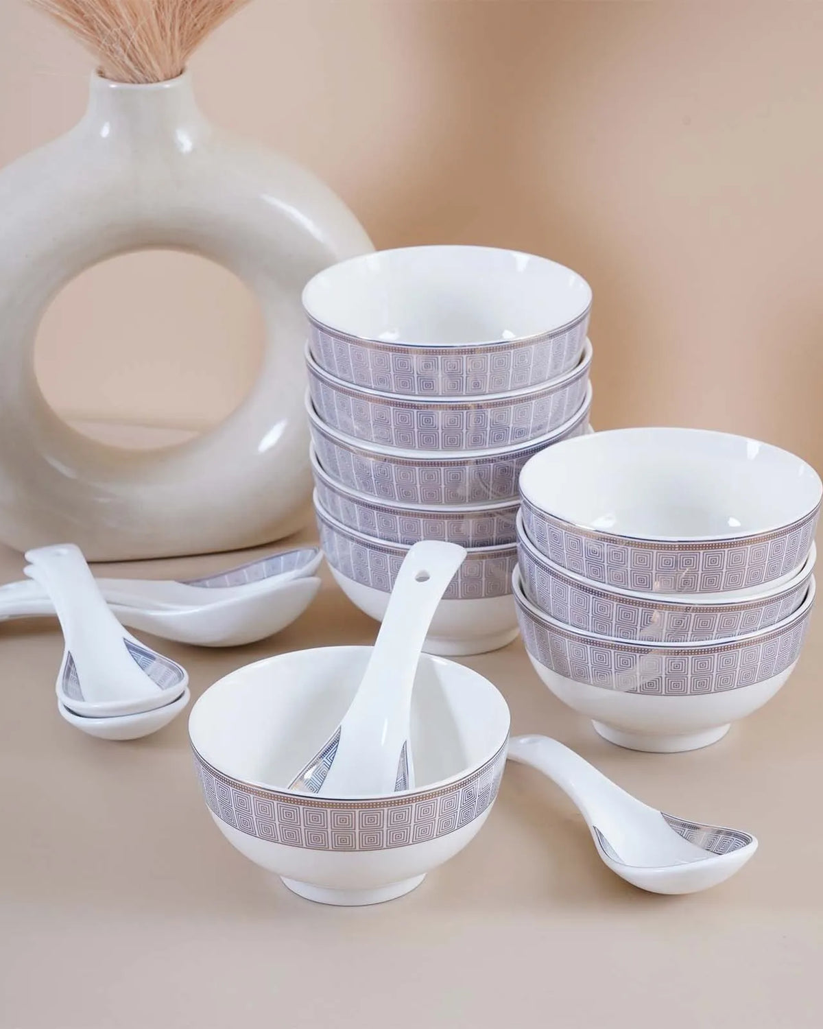Stylish glossy dinner set for dining table