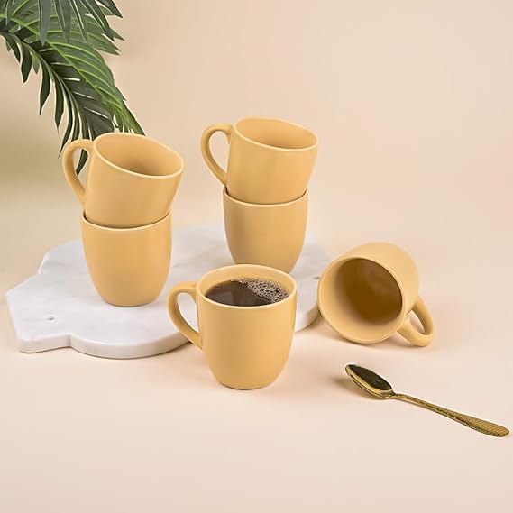 Classic Mustard Yellow Ceramic Tea Cup Set of 6