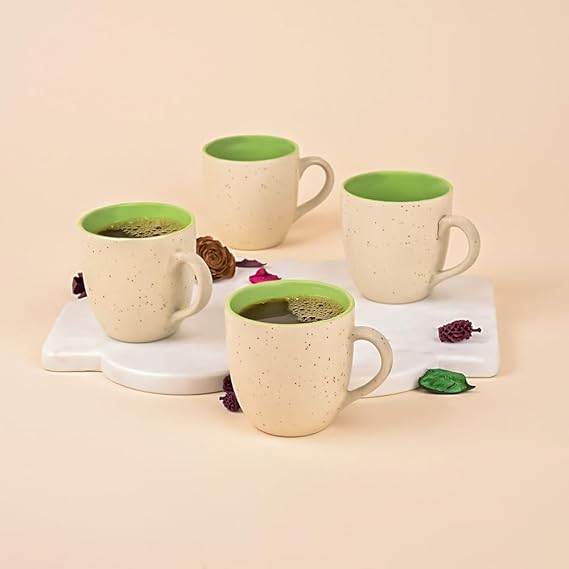Luxurious Beige & Green Dotted Ceramic Tea Cup