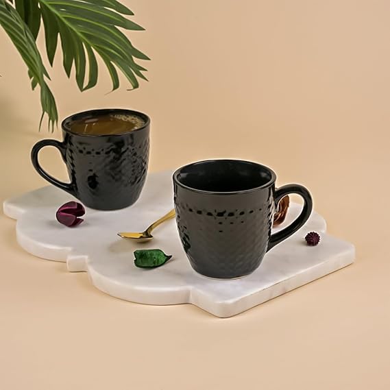Hammered Black Ceramic Tea Cup Set of 2