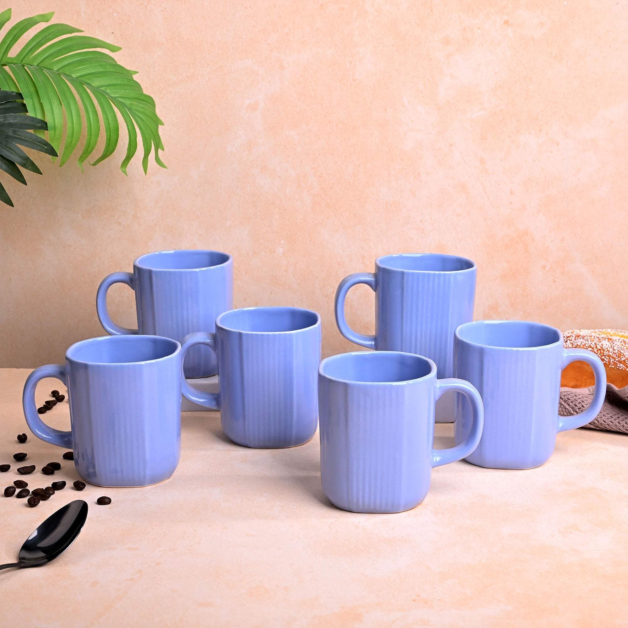 Ocean Blue Ceramic Coffee Mug Set of 6