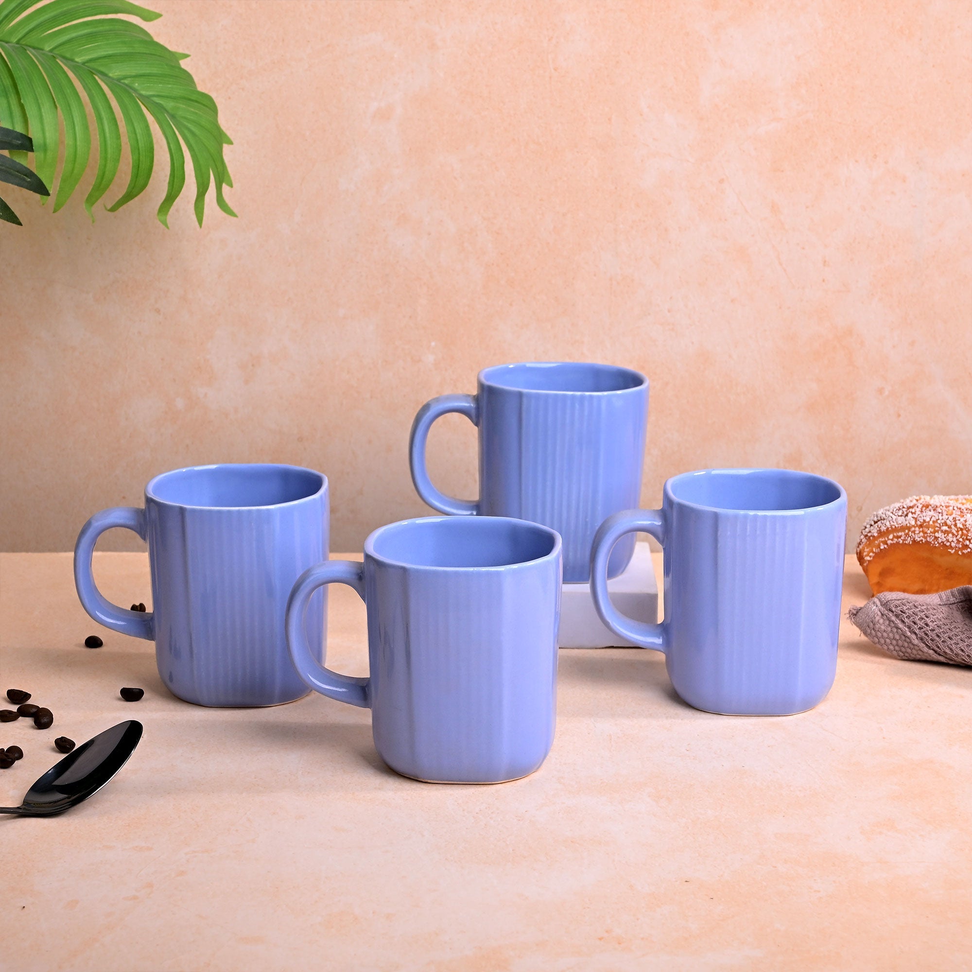 Ocean Blue Ceramic Coffee Mug Set of 4