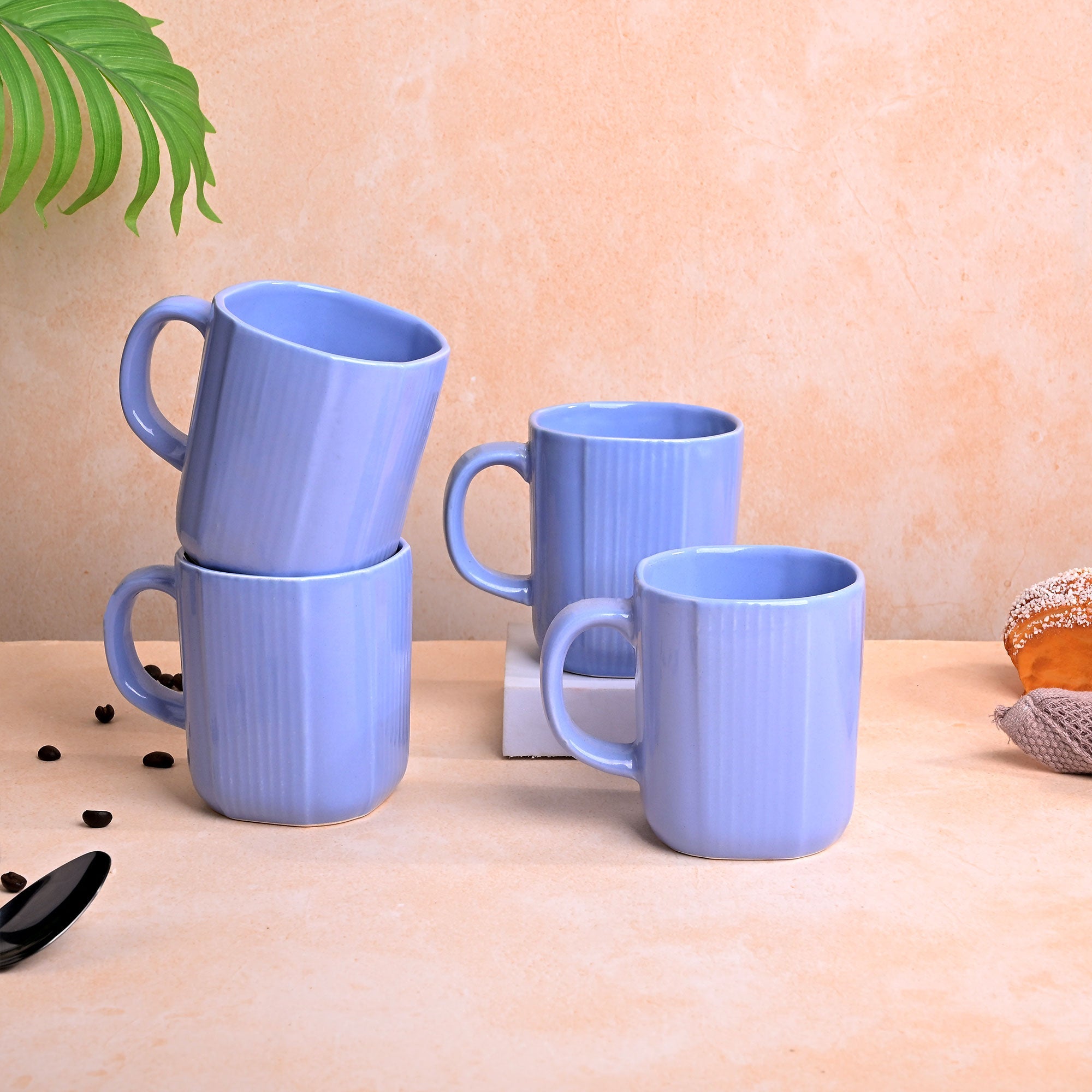 Ocean Blue Ceramic Coffee Mug Set of 4