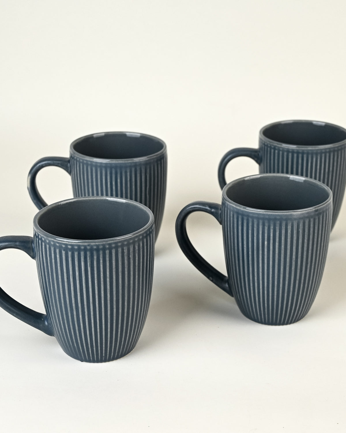 Aegean blue striped ceramic mugs