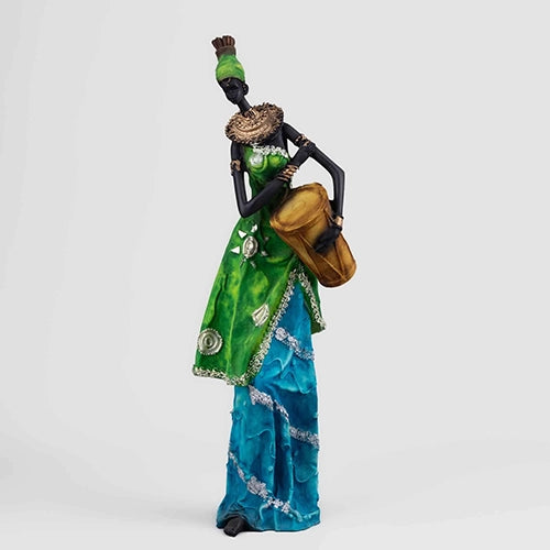 Decorative woman with drum sculpture for living room decor