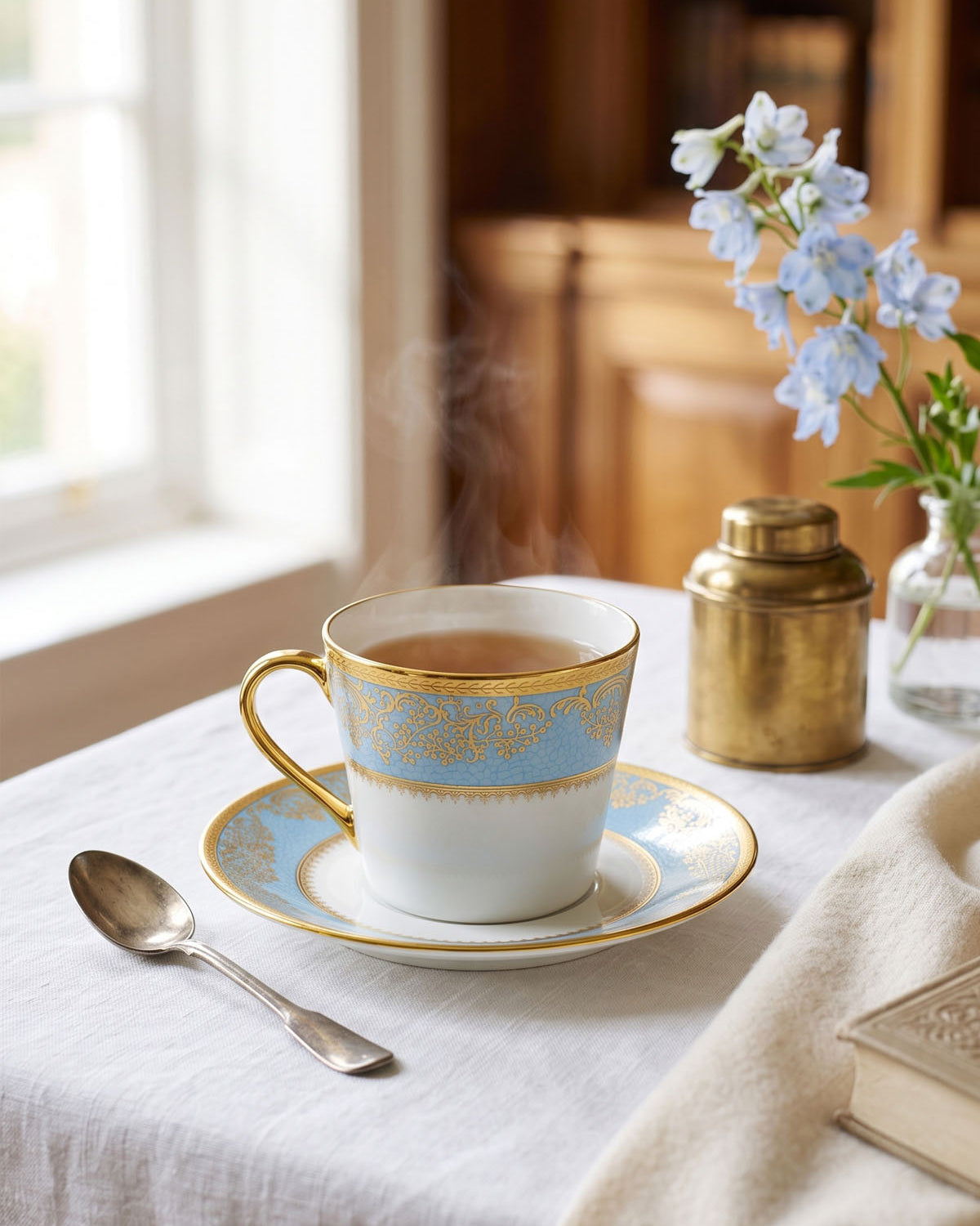 Amora Real Gold Tea Cup Set of 6 displayed on a table