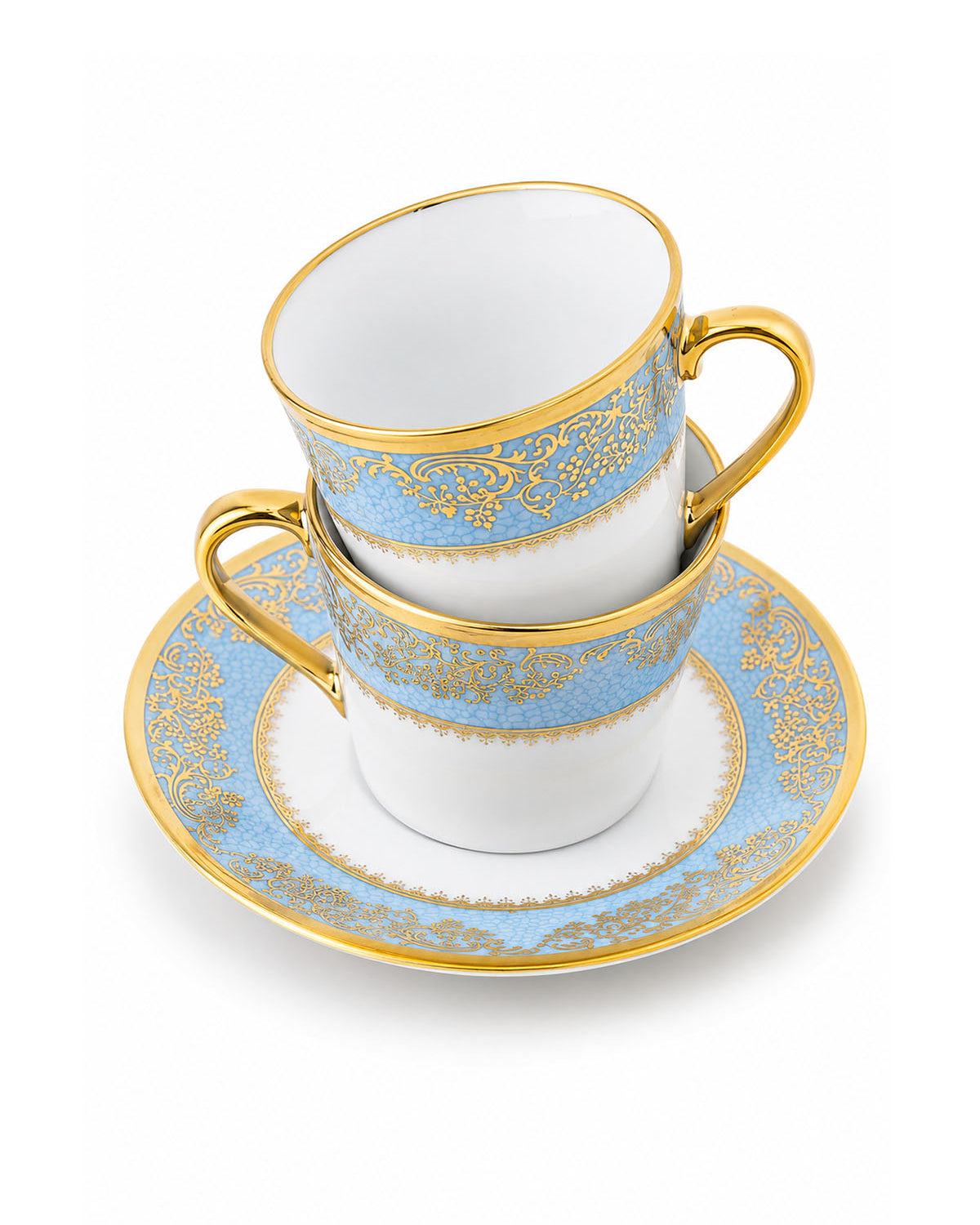 Close-up of Amora Real Gold Tea Cup Set with intricate detailing