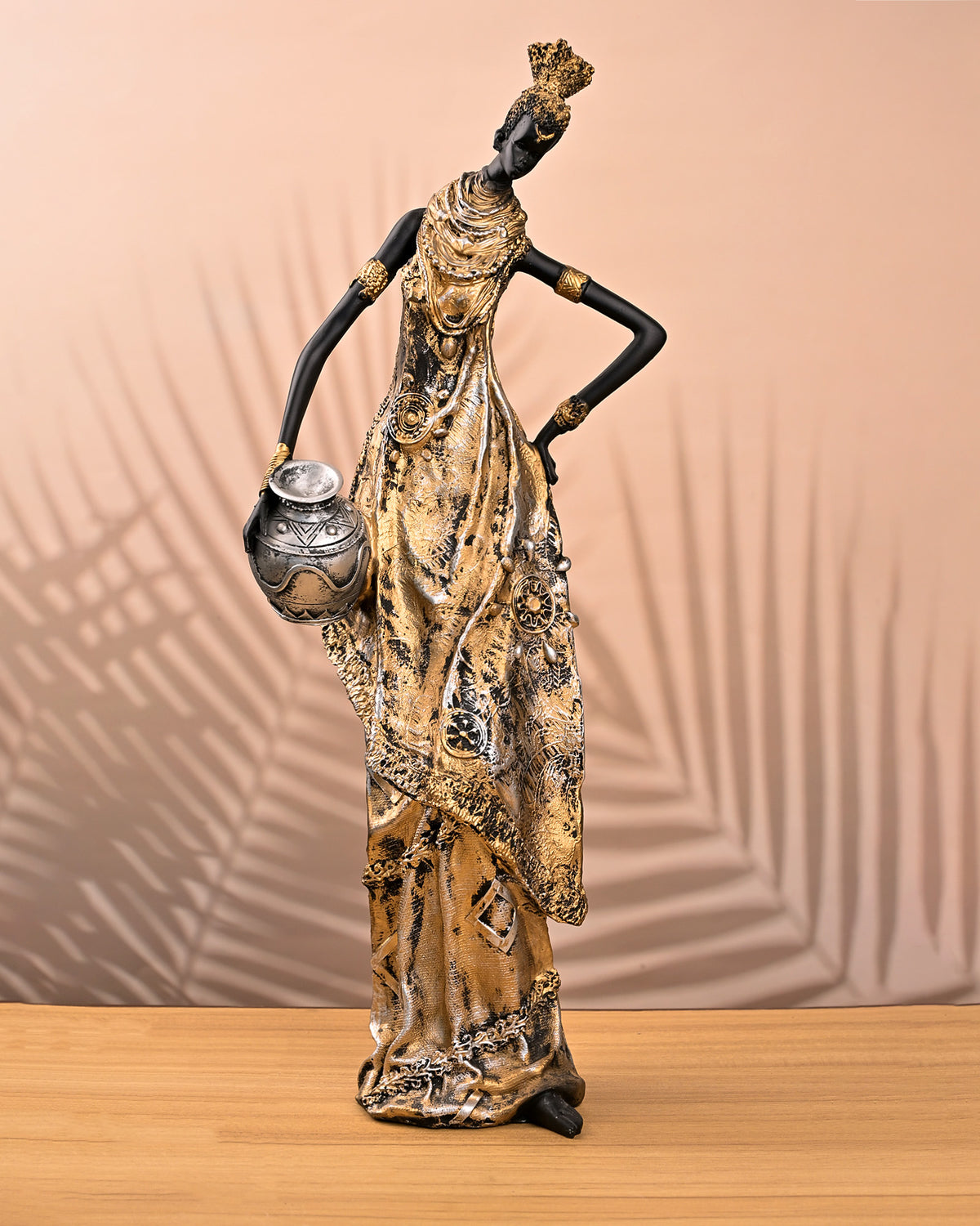 Antique African tribal woman statue with traditional detailing