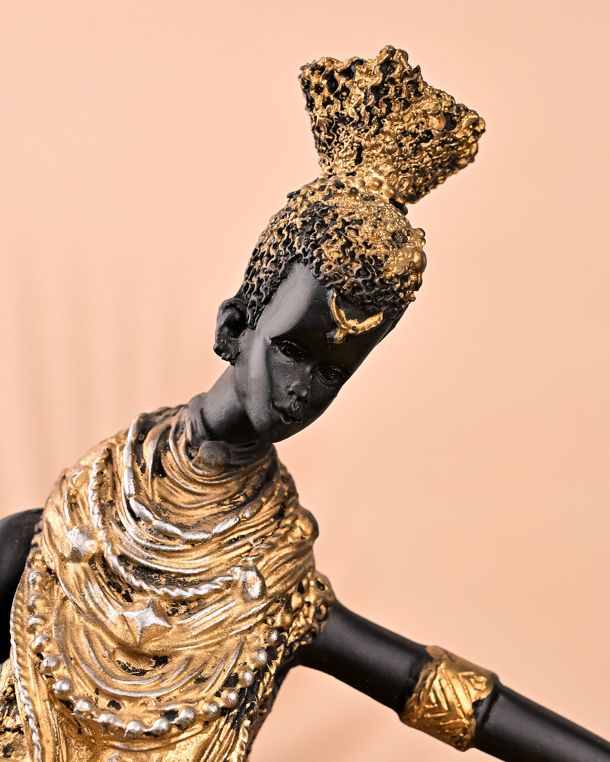 Decorative African tribal woman figurine with antique finish