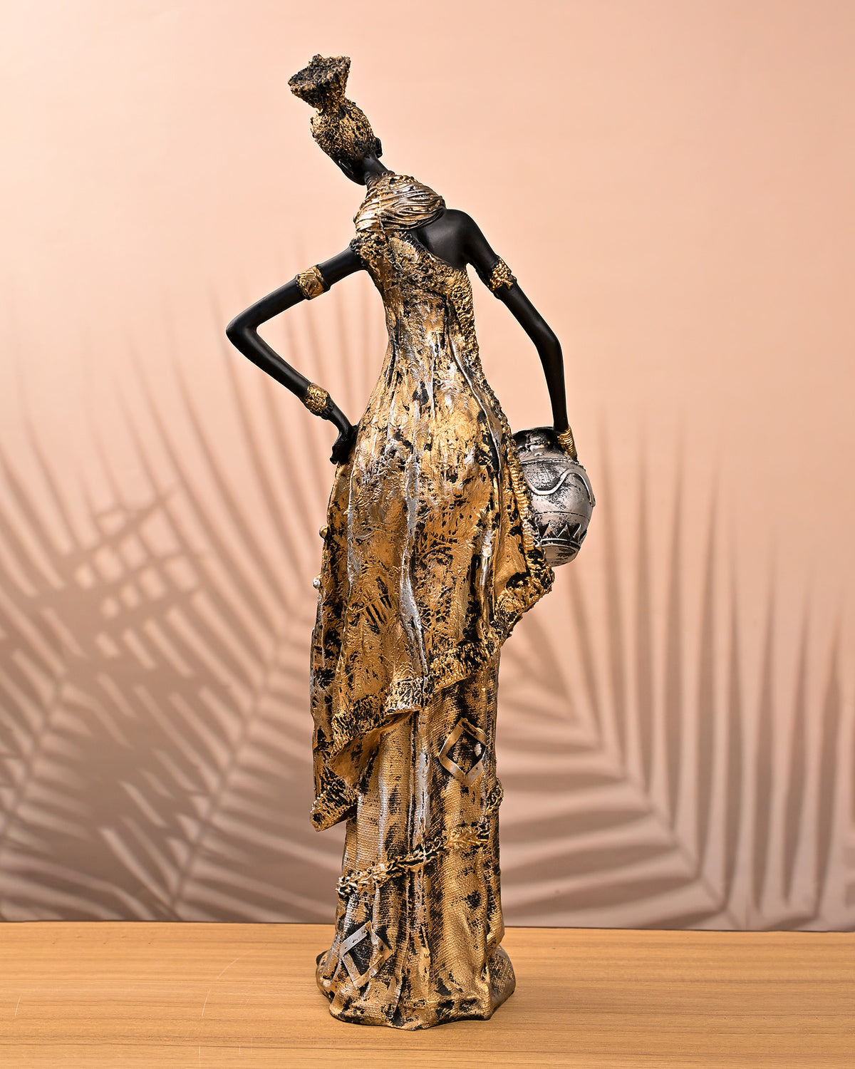 Antique-style African woman sculpture with detailed design