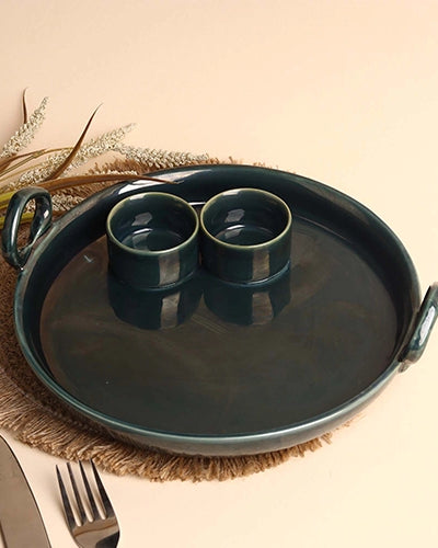 Antique green ceramic serving platter