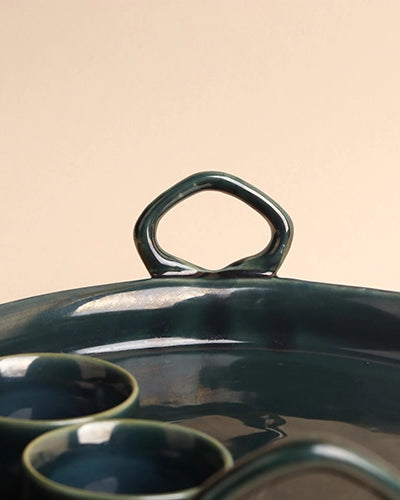 Vintage-style green ceramic serving platter