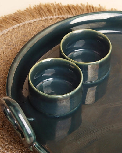 Handmade antique green serving platter
