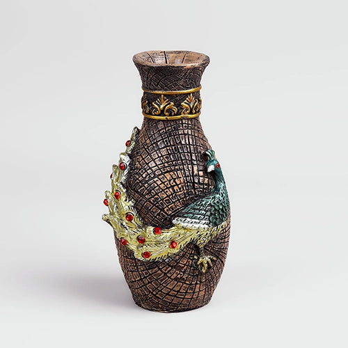 Elegant antique vase featuring a detailed peacock motif