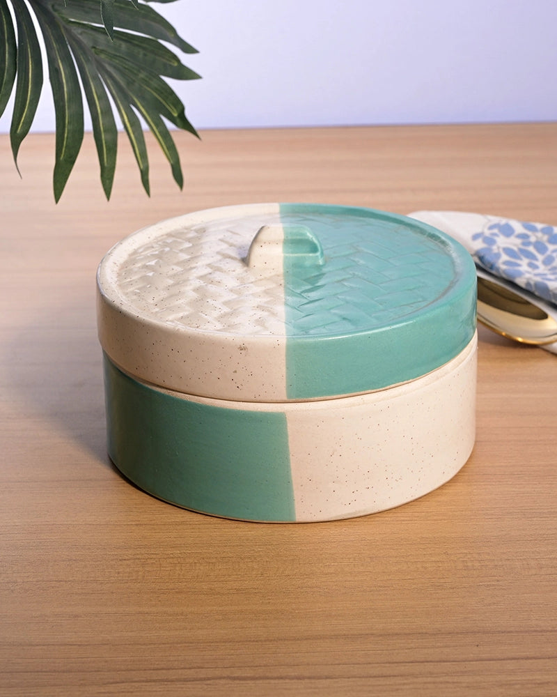 Aqua Elegance ceramic casserole with matching lid