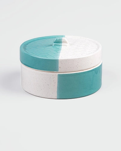 Elegant aqua ceramic casserole dish with lid