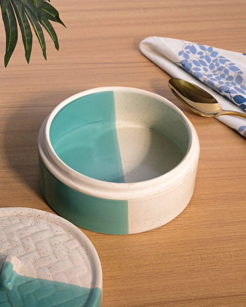 Aqua ceramic serving casserole for dining table