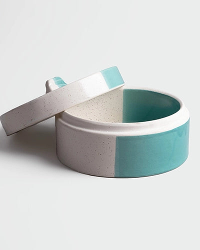 Aqua ceramic baking dish with matching cover