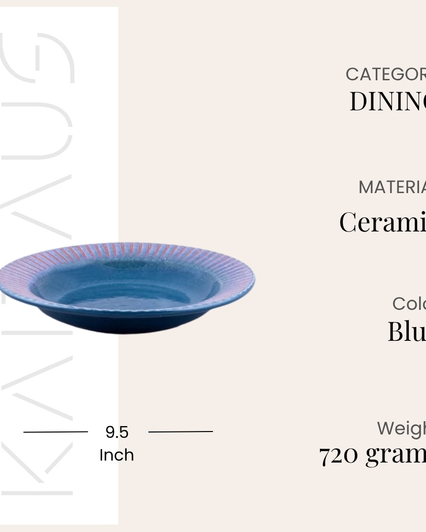 9.5 inch aqua blue ceramic snack plate set