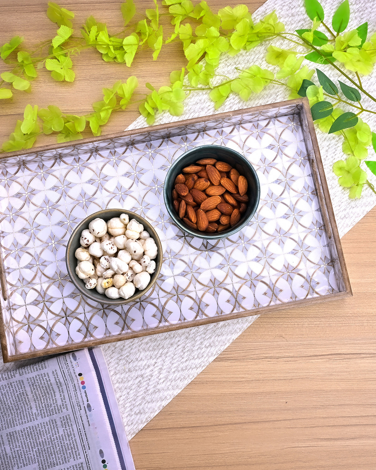Gold and grey serving trays for snacks and beverages