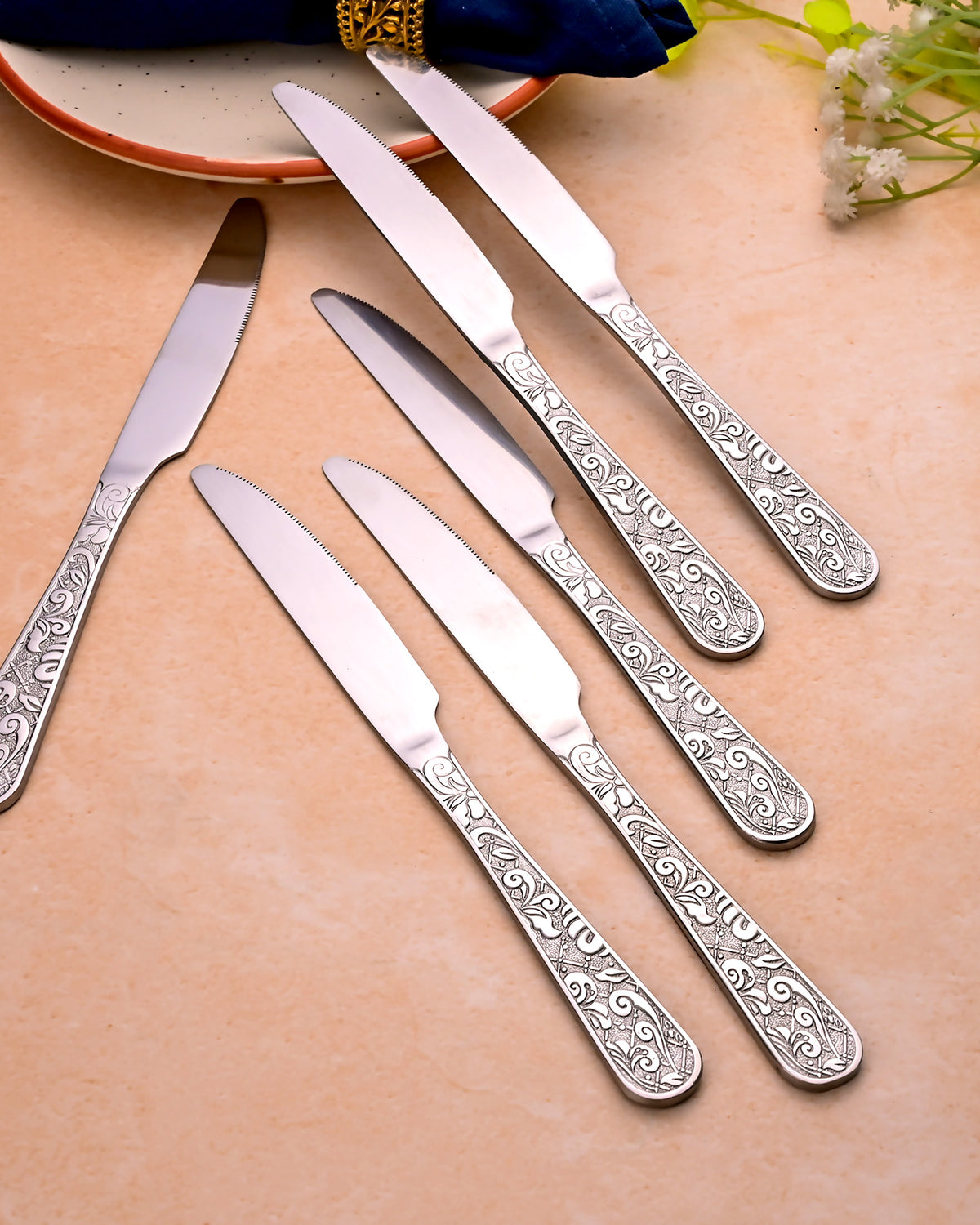 Set of 6 Artisan Edge Stainless Steel Knives for Food Preparation