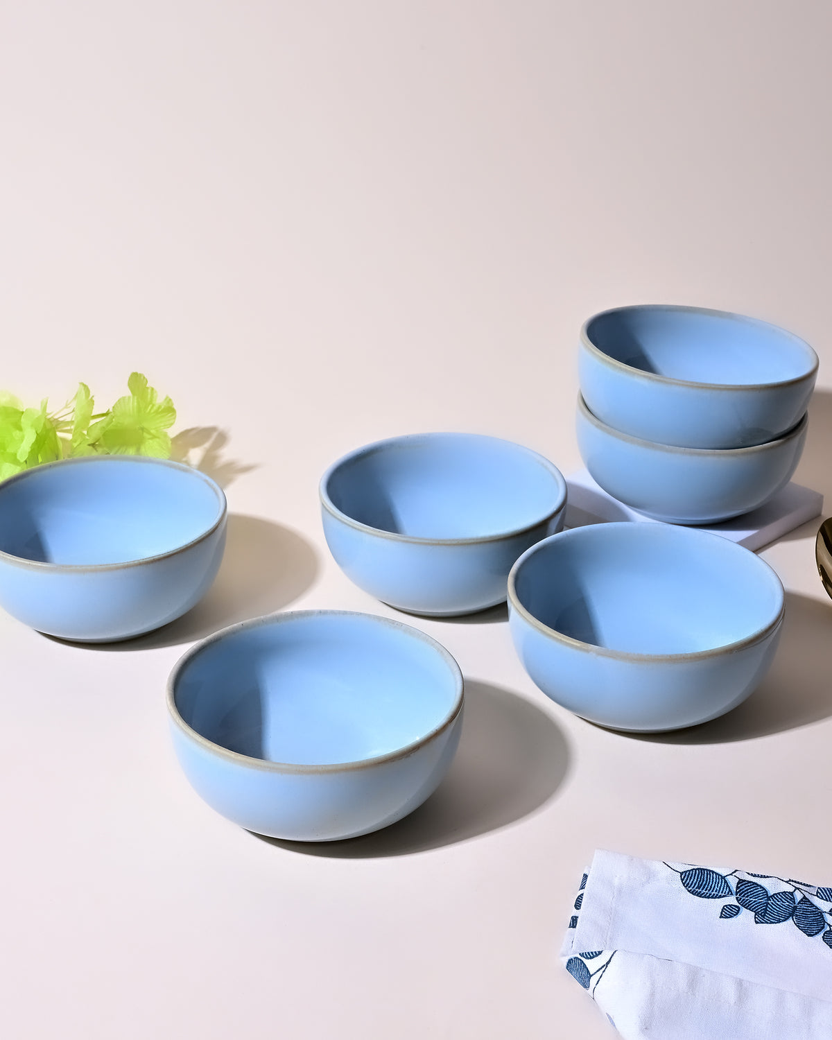 Artisan blue porcelain bowl set of 6