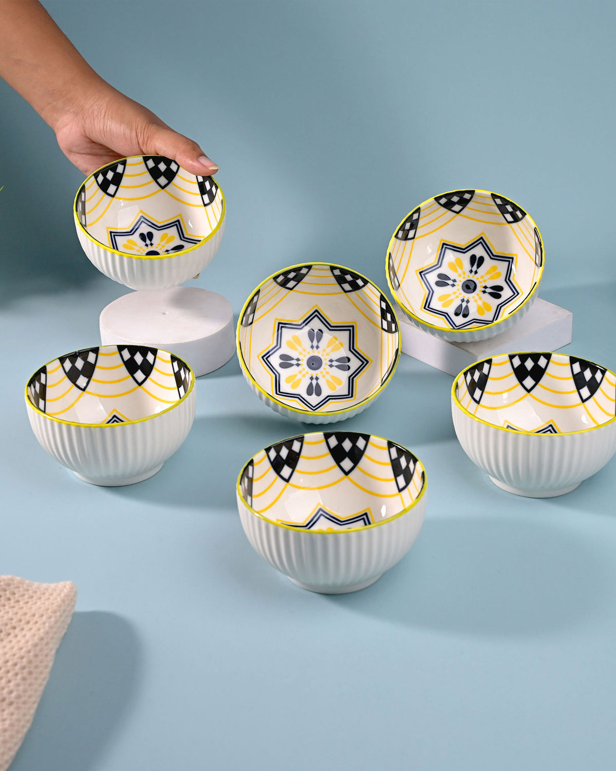 Elegant glossy porcelain bowls set of six
