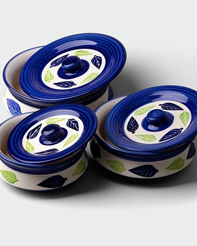 Floral serving bowl arranged on dining table