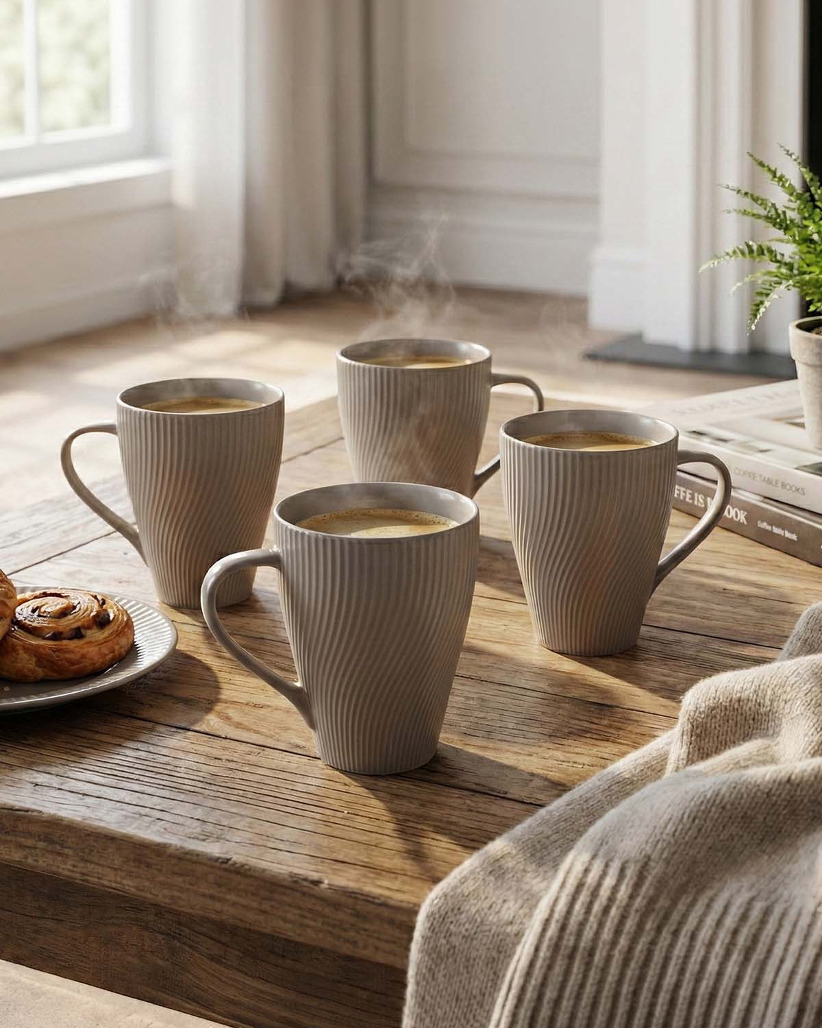 Ash Grey Unique New Bone China coffee mug set of 4