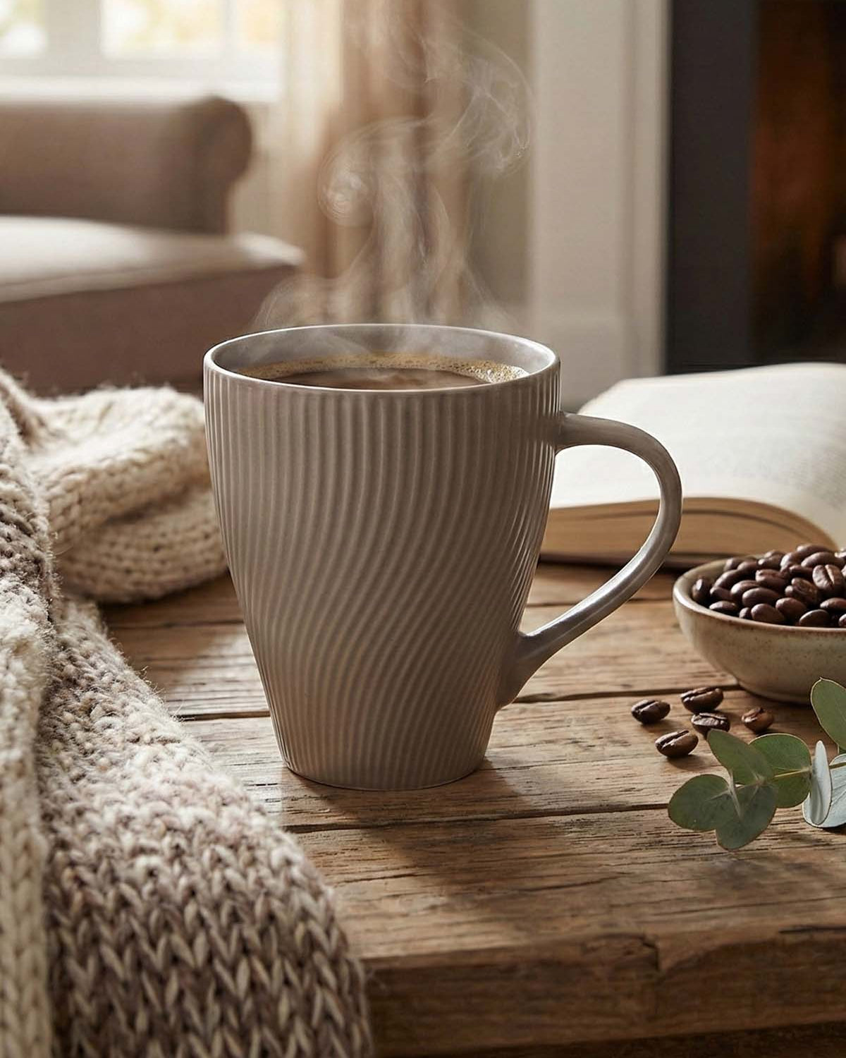 Elegant ash grey bone china coffee mug set