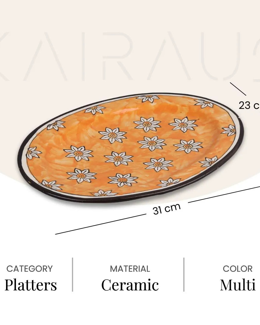 Hand-painted floral platter for dining