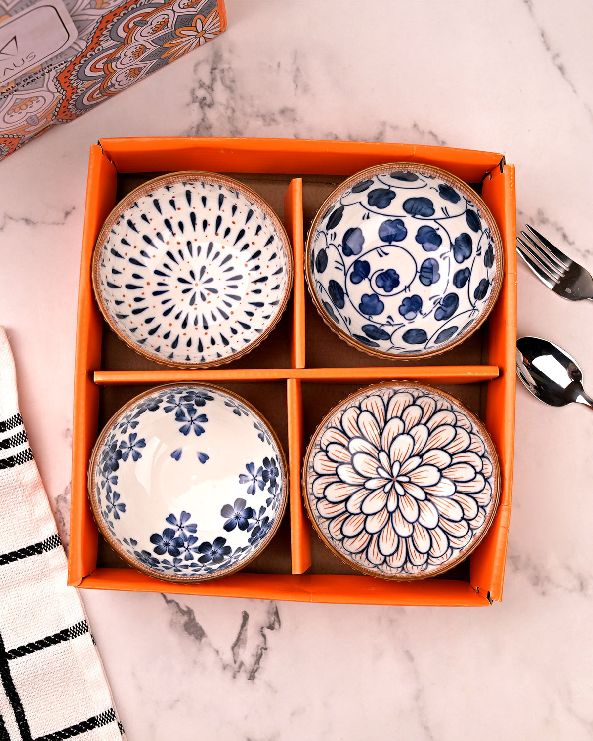 Elegant autumn porcelain bowls set of 4