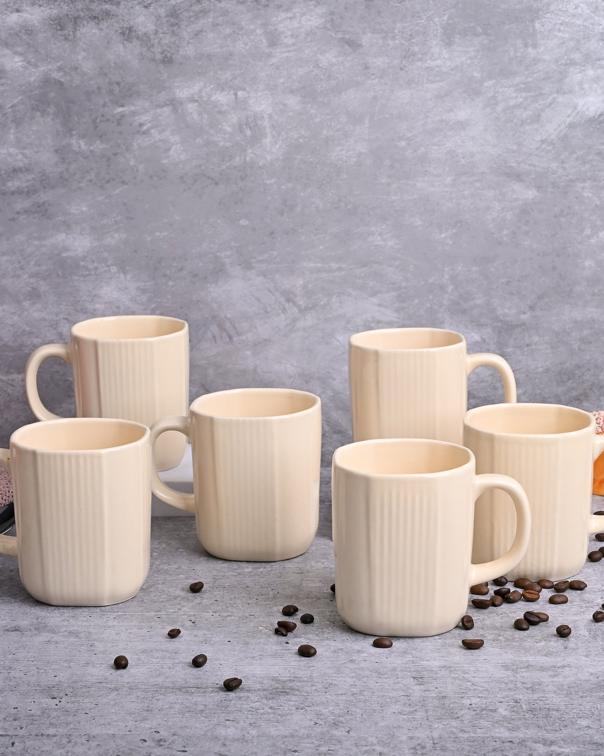 Beige statement ceramic coffee mug set of 6