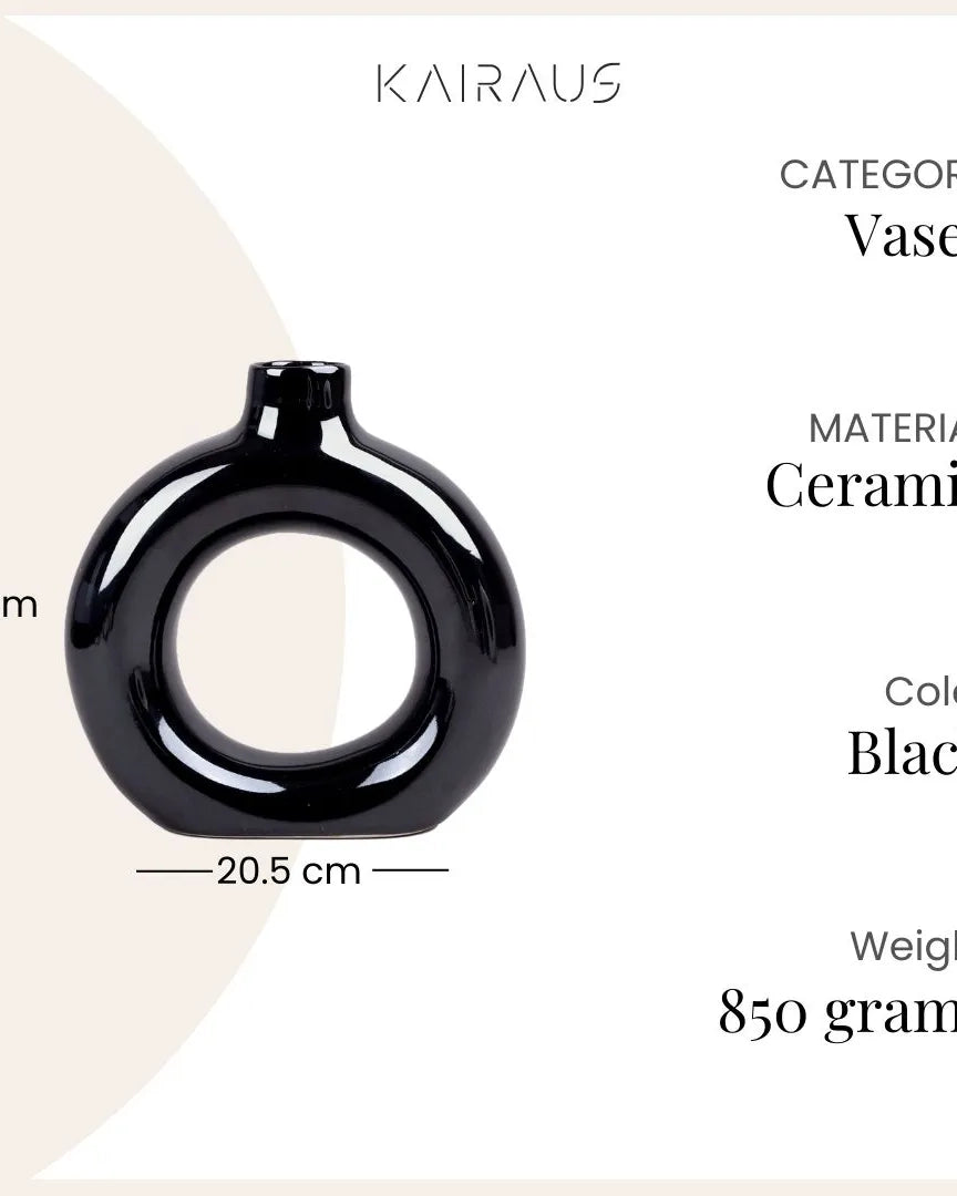 Decorative black donut ring vase for stylish interiors