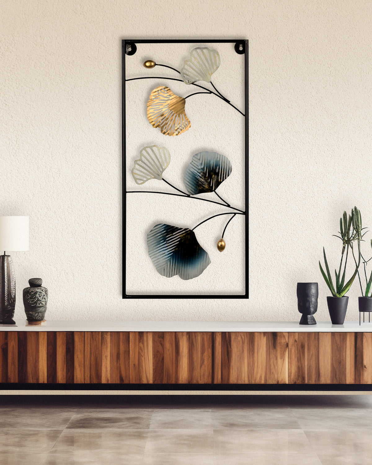 Blooming metal leaf wall art with elegant botanical design