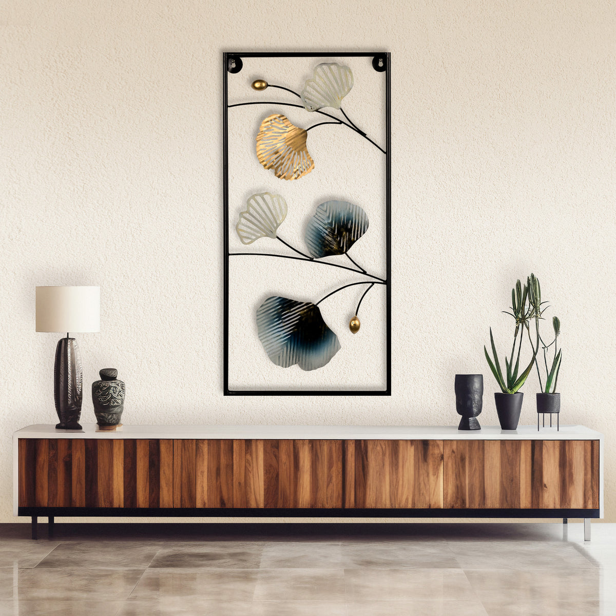 Blooming metal leaf wall art with elegant botanical design