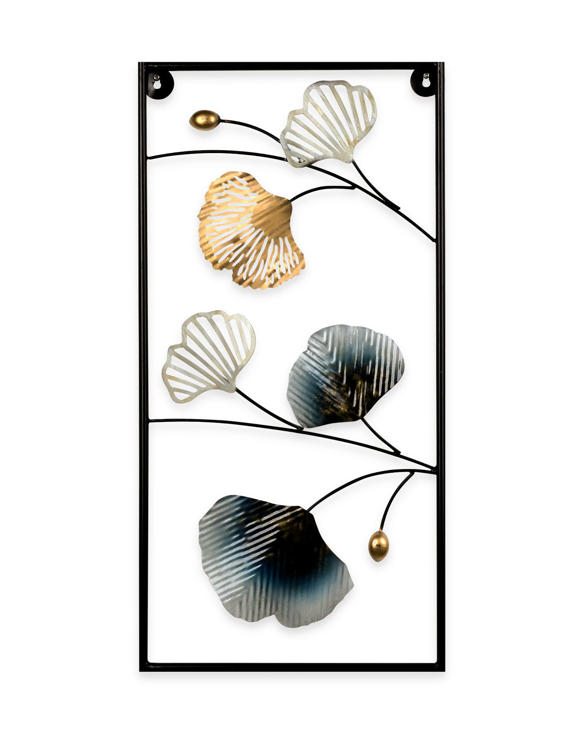 Decorative metal leaf wall art with blooming floral details