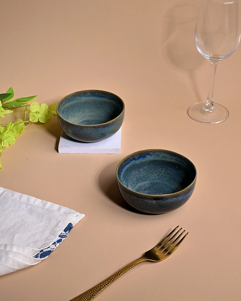 Blue Lagoon glossy porcelain bowl set of 2
